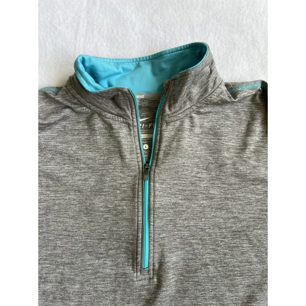 Nike Dri Fit Women's Gray Heathered Running Quarter Zip Pullover Size Large